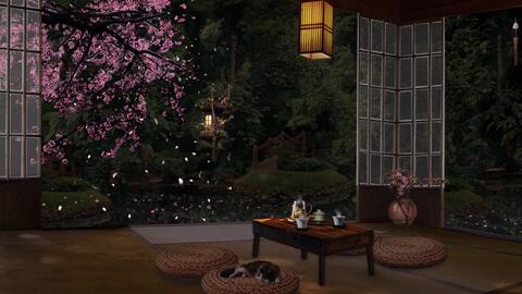 绝美春日樱花氛围音 在充满禅意的花园听着雨声看着樱花花瓣洒落河面 哔哩哔哩