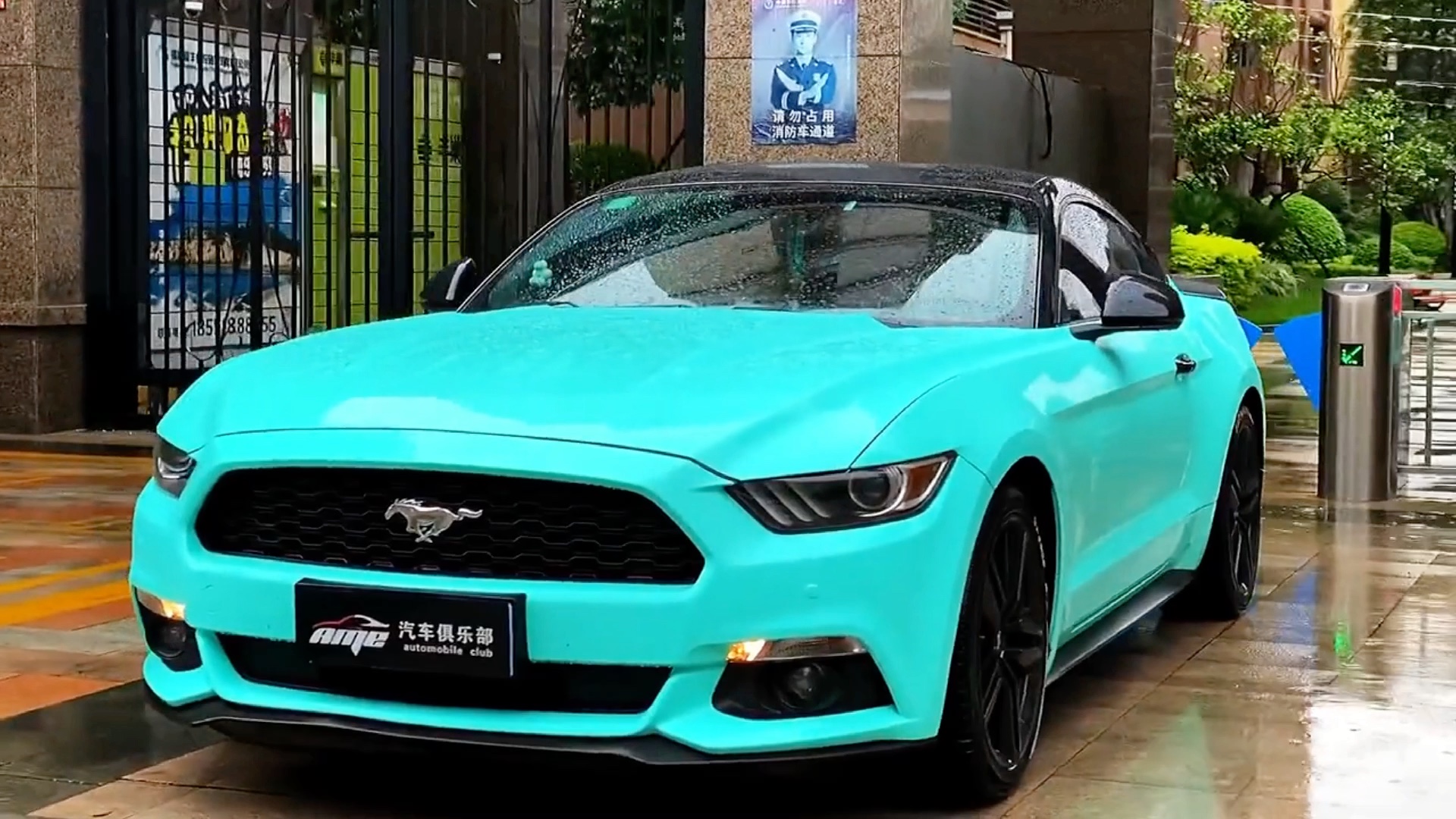 野马车身蒂芙尼蓝改色贴膜,清新自然的感觉