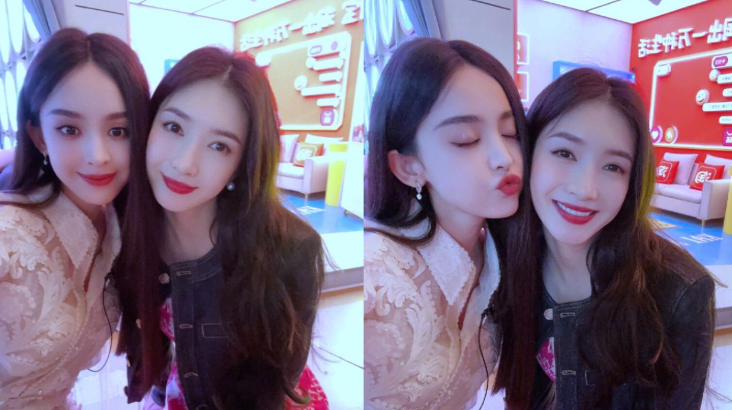 娜扎晒与江疏影合照,相差6岁颜值不分伯仲,同款巴掌脸似双胞胎