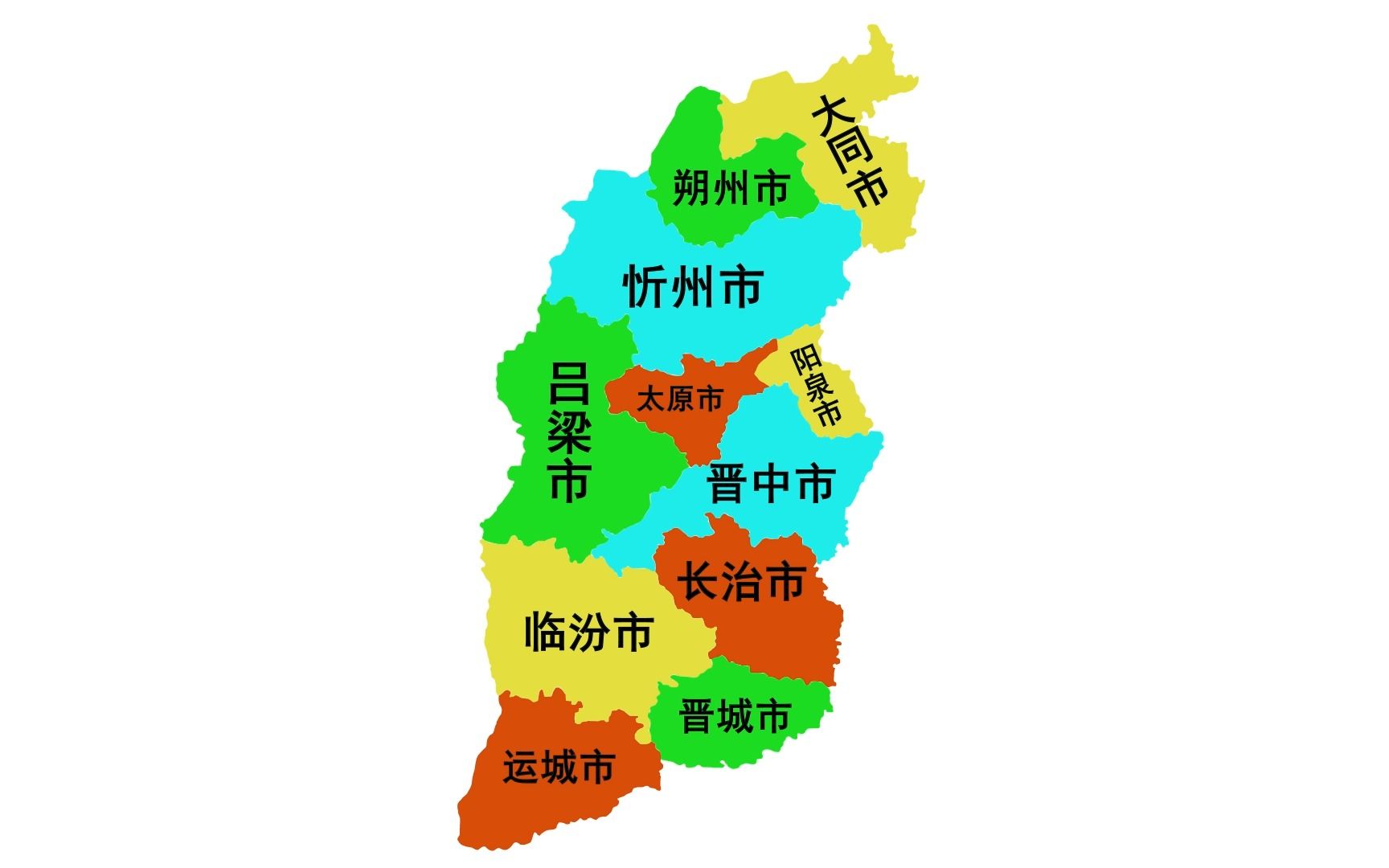 煤都山西省的行政区划分图