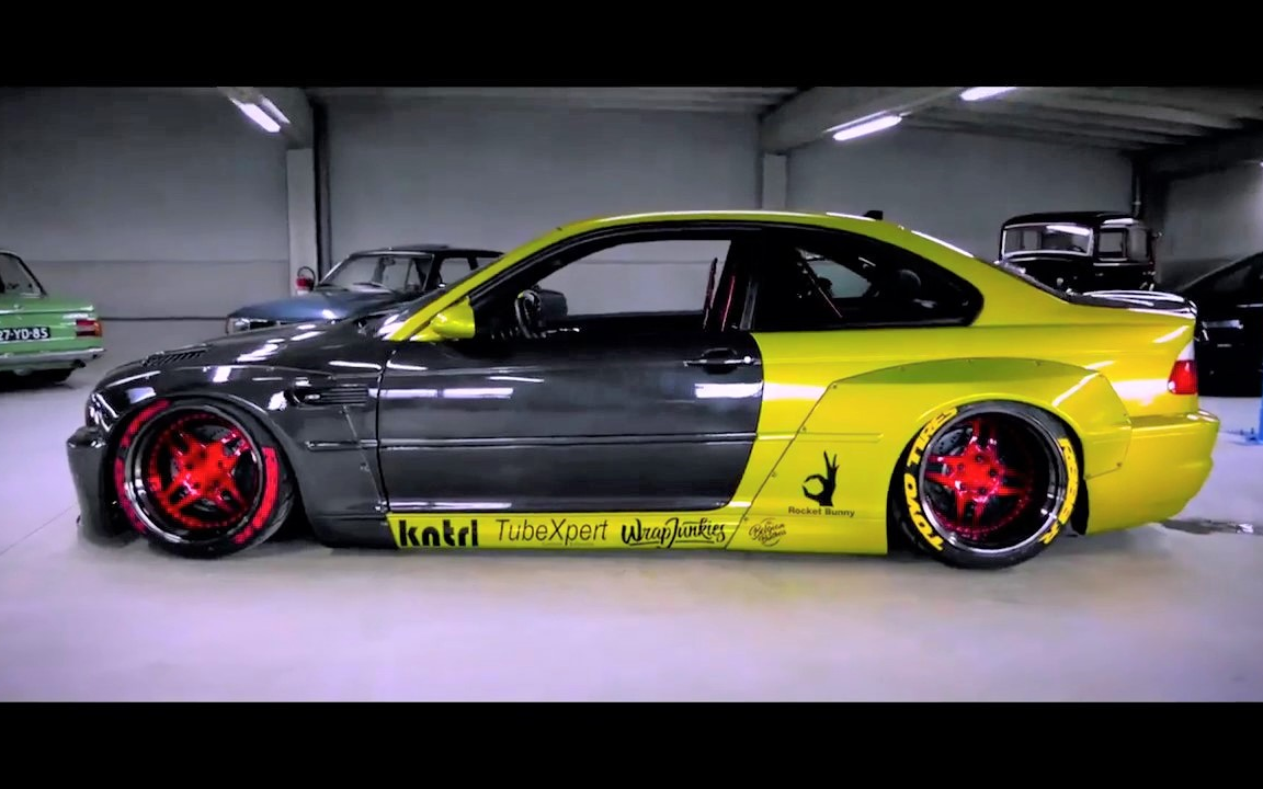 宝马bmwm3e46荧光黄碳纤维火箭兔宽体