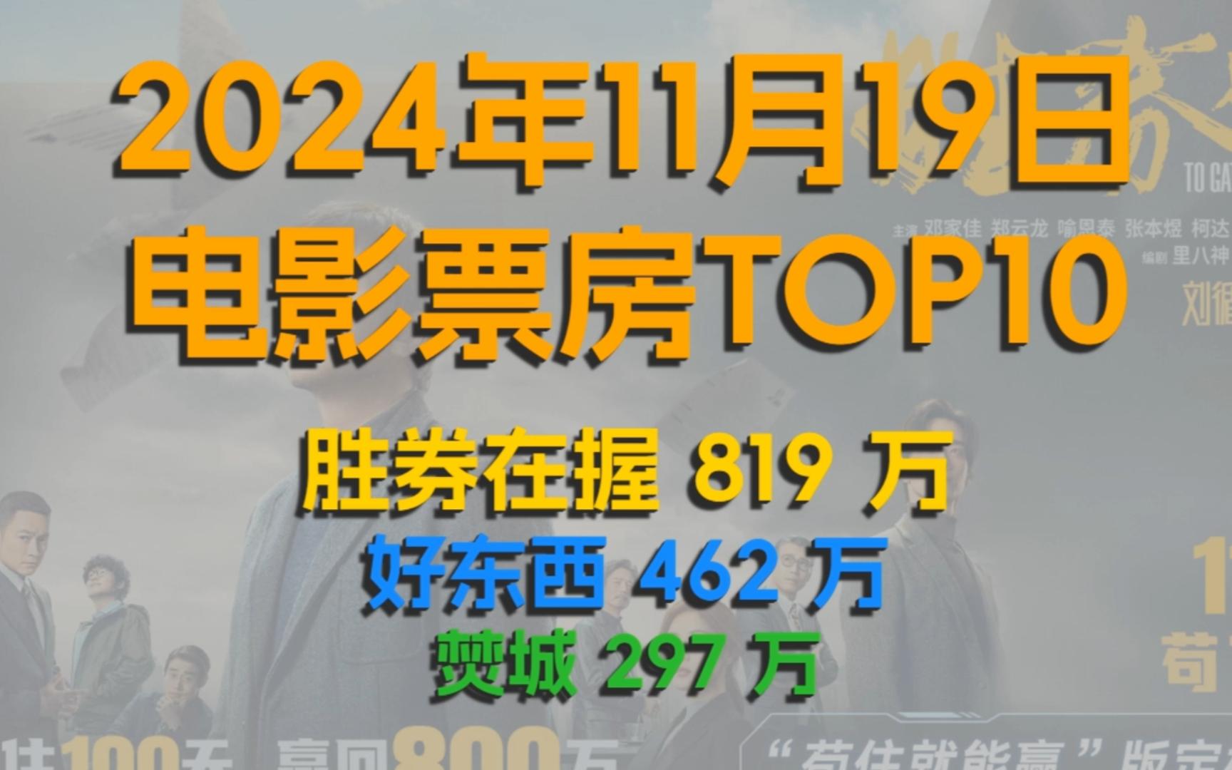 2024年11月19日中国电影票房Top10 胜券在握819万哔哩哔哩bilibili