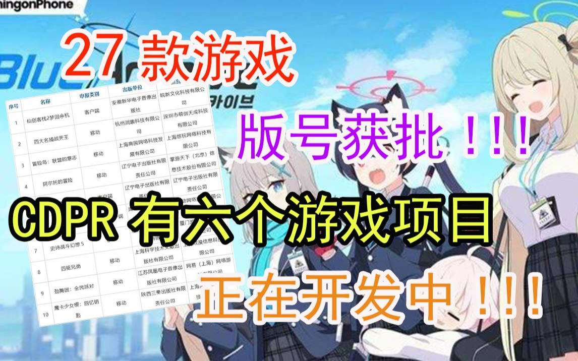 [图]27款进口网络游戏获批！赛马娘国服《闪耀！优俊少女》、 《四驱兄弟》、《妖怪手表4强化之章》 、《蔚蓝档案》等;CDPR目前有六个游戏项目正在开发中