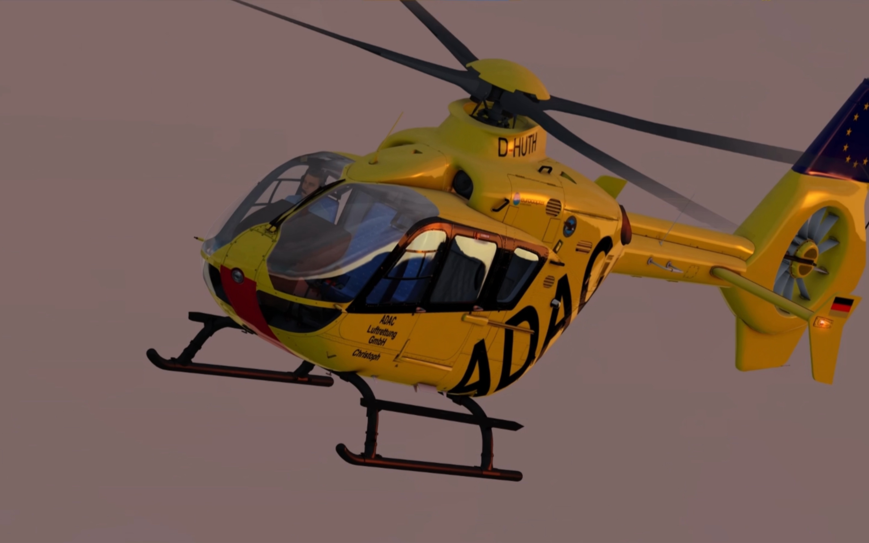 (af4)德国adad空中救援服务空客h135直升机进近降落山顶直升机平台