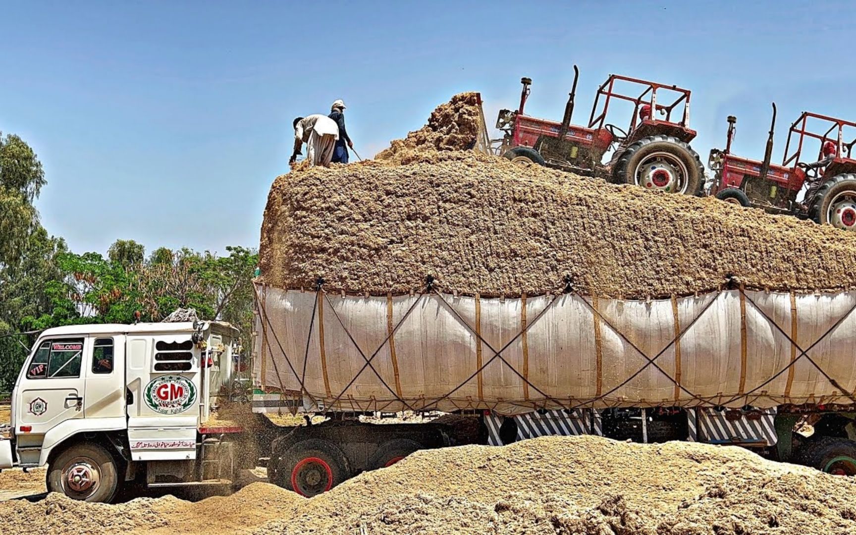 印度重型卡车运输甘蔗渣,没想到装货方式是这样的,真是大开眼界