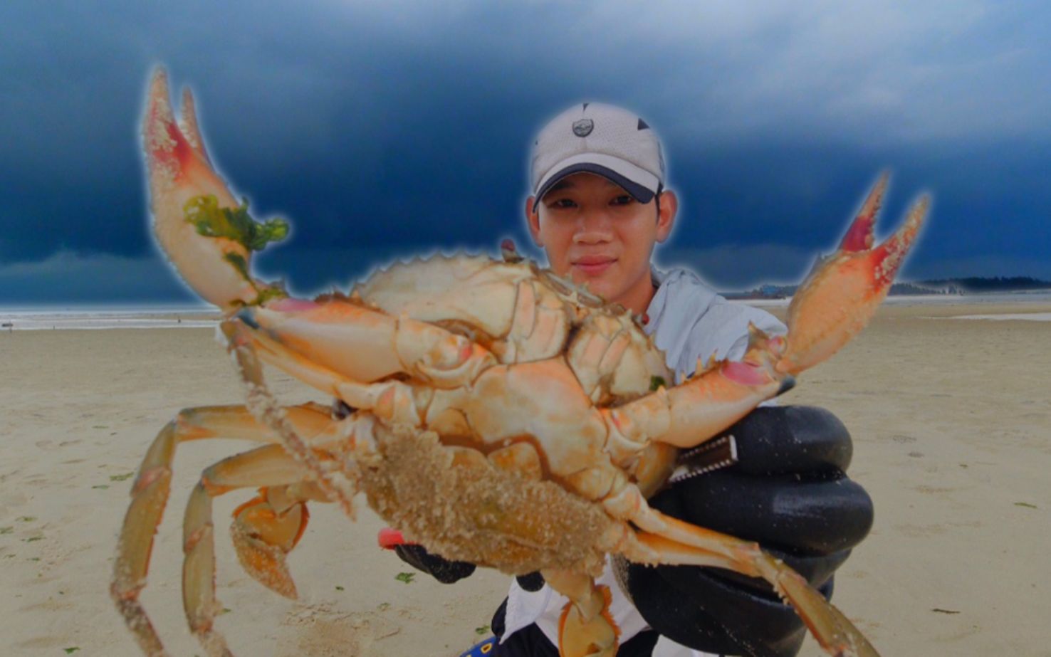 阿聪赶海抓到150一斤的"蟹后",最后被暴风雨驱赶,场面太刺激