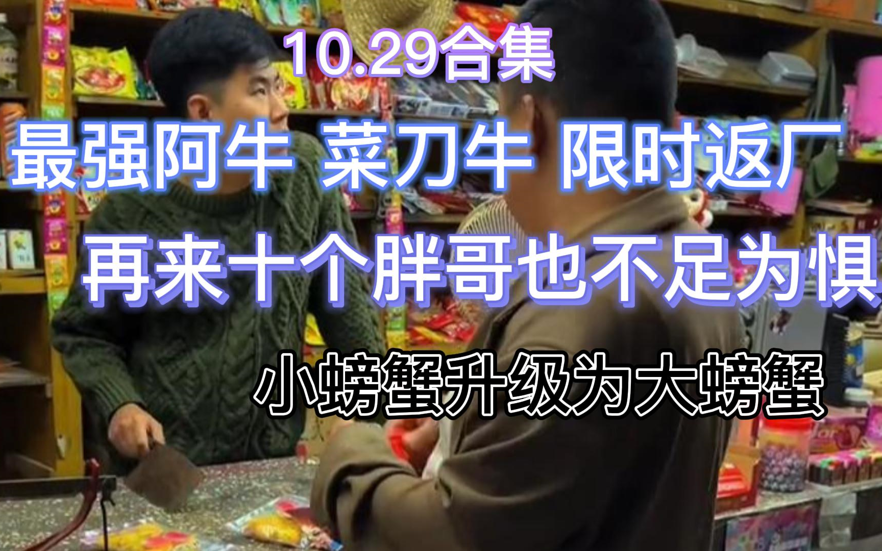 [图]【抽象小卖部】10.29最强阿牛！菜刀牛限时返厂再来十个胖哥也不足为惧 小螃蟹升级大螃蟹 愣子扒鸡被抢愤怒溜面 胖哥再现招牌溜面