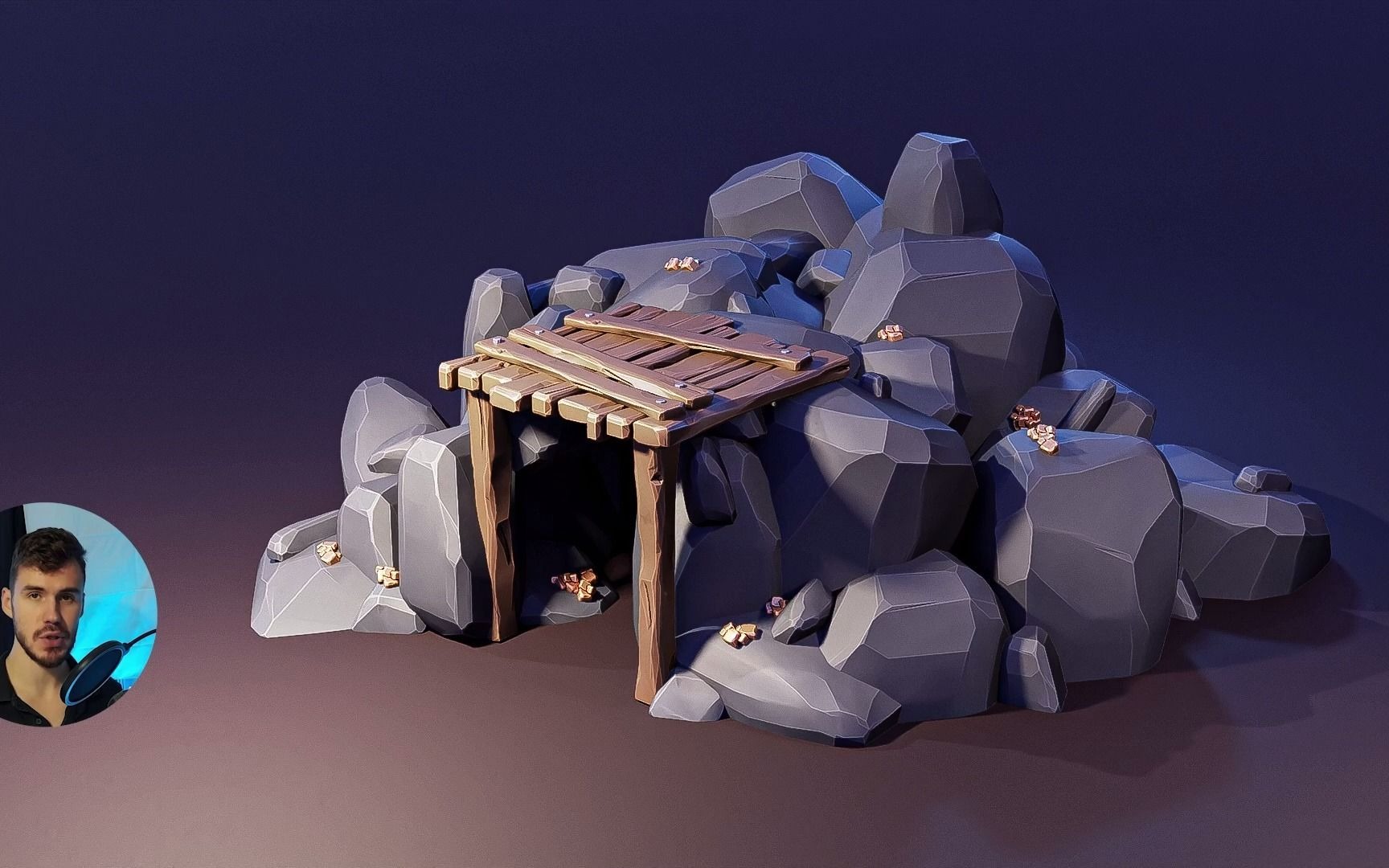 iblender中文版插件 卡通 低模 游戏场景建模 石头 洞穴 关卡 blender