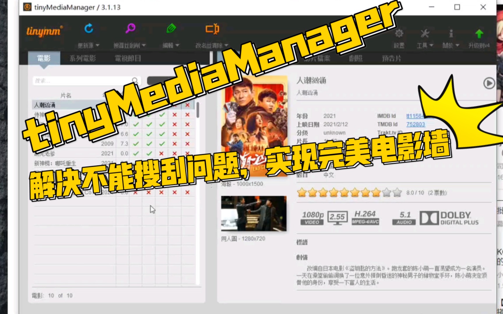 tinyMediaManager(tmm)电脑版解决不能搜刮问题.实现完美的电影墙哔哩哔哩bilibili