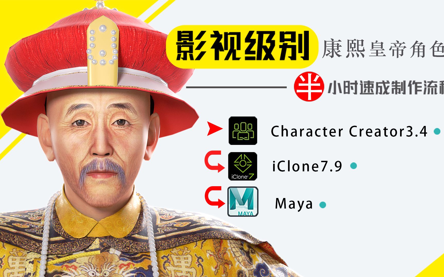 一张照片速成康熙皇帝角色3D模型动画,CC Character Creator+Headshot让你建模水平直上云霄!哔哩哔哩bilibili