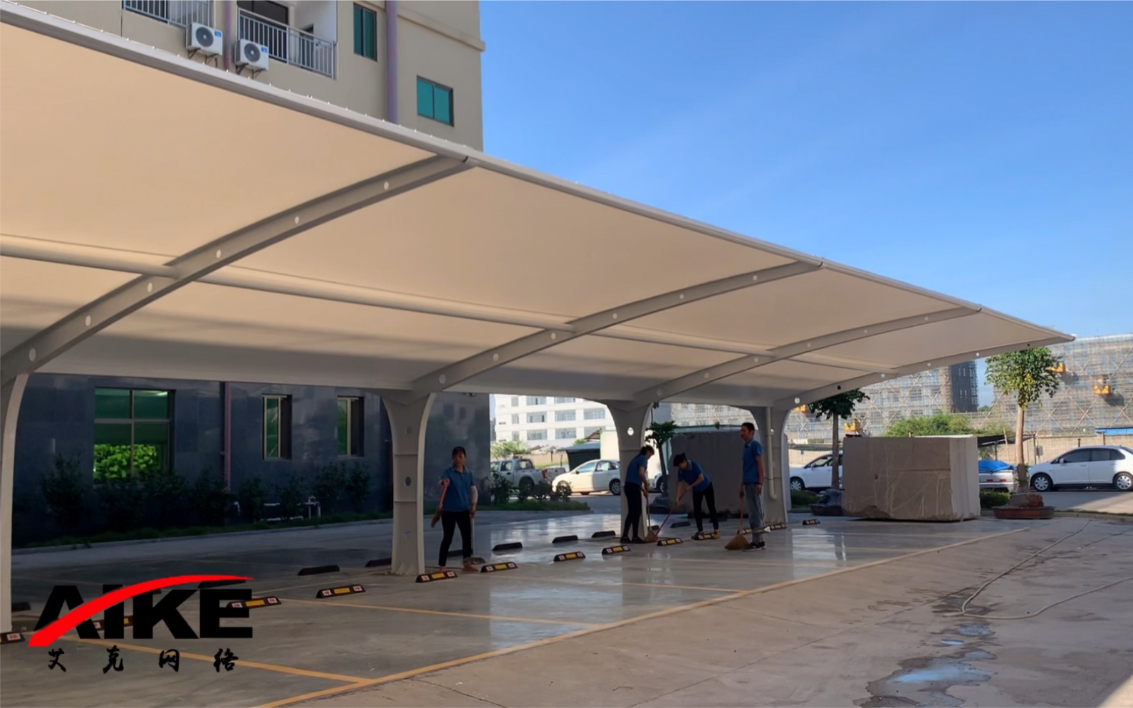 7字形 双开膜结构停车棚 成品展示