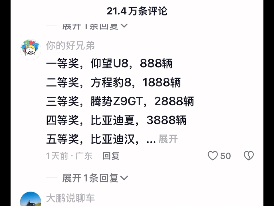 360董事长周鸿祎送车评论区也成了许愿池了哔哩哔哩bilibili