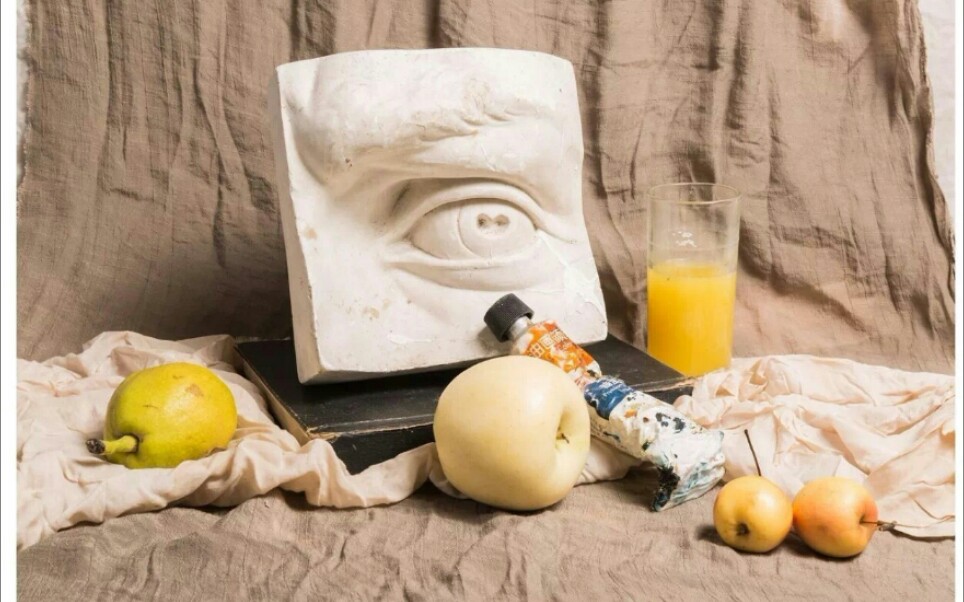 【素描】石膏眼睛静物组合~铺色