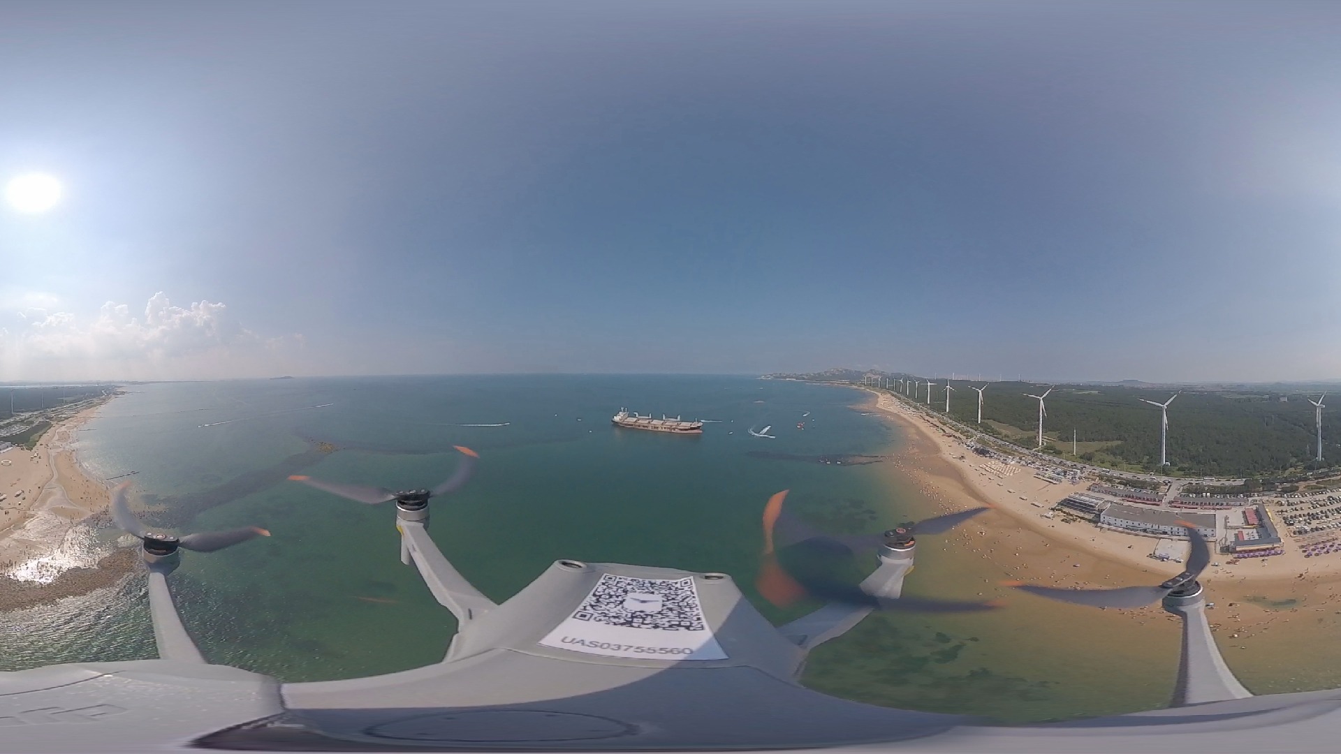 「360全景vr视频」航拍的全景视角带你看威海搁浅的布鲁威斯号