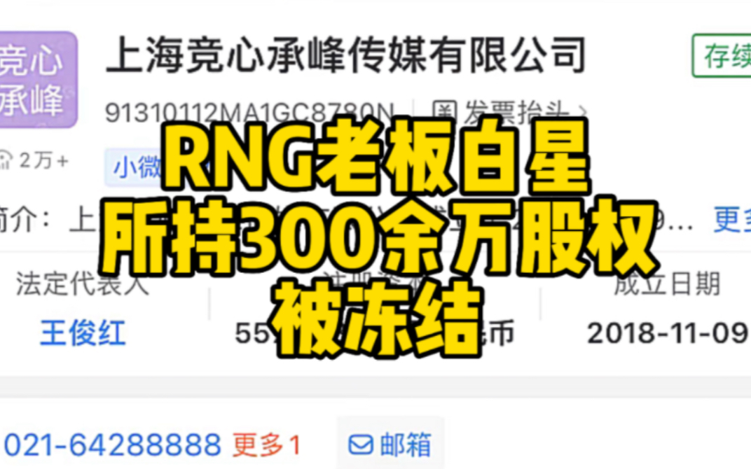 RNG老板白星所持300余万股权被冻结哔哩哔哩bilibili