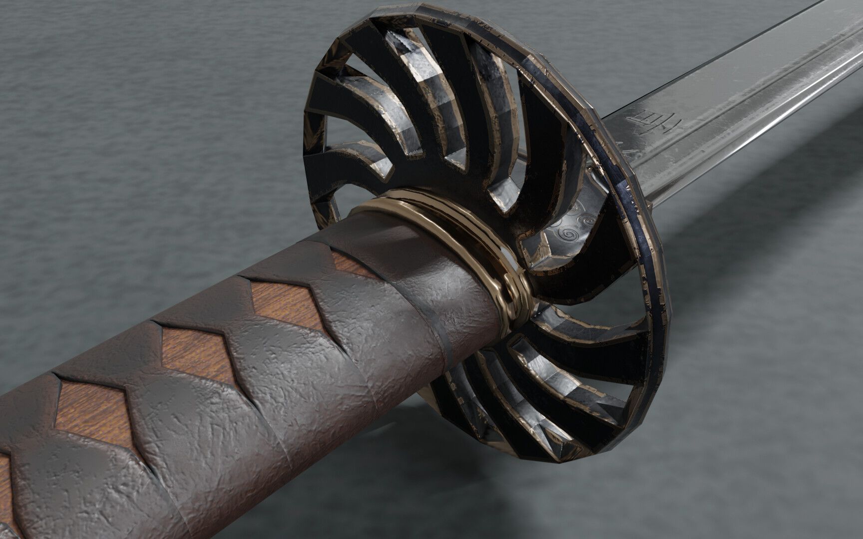 3dmax武器建模:游戏级别武器-太刀制作-模型材质/金属皮革全流程教学