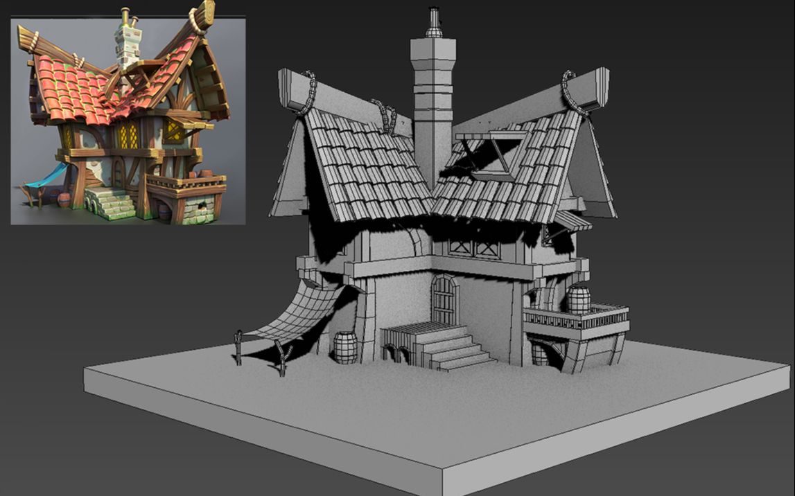 【3dmax建模】游戏风格场景房屋搭建技巧以及建模干货知识分享,零基础