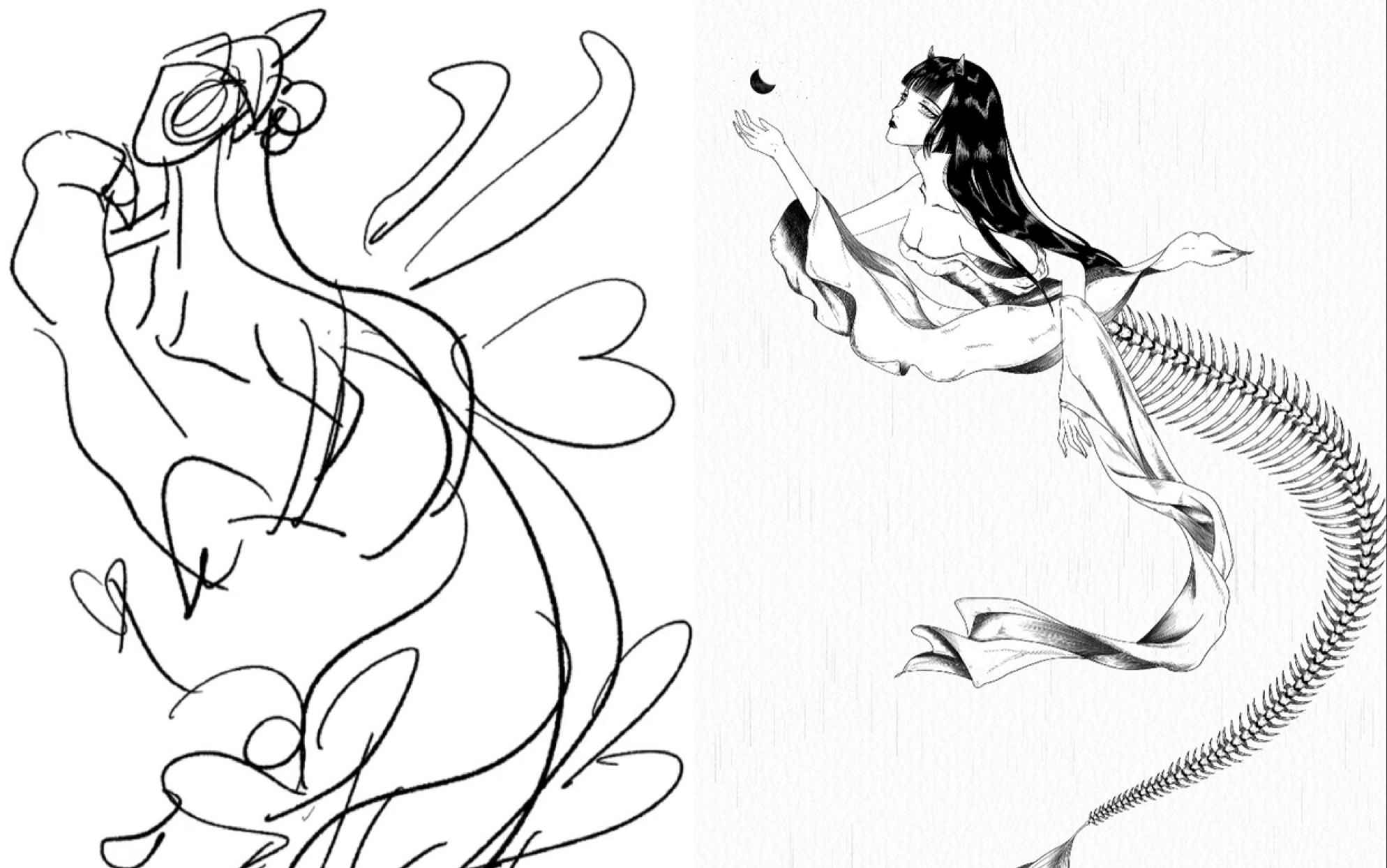 procreate草稿变人鱼的三分钟ipad板绘过程人鱼骨