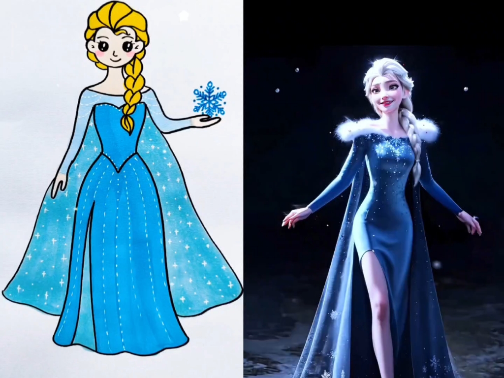 看动画学画画之艾莎公主简笔画#二次元#奥特曼#儿童动画#简笔画#搞笑