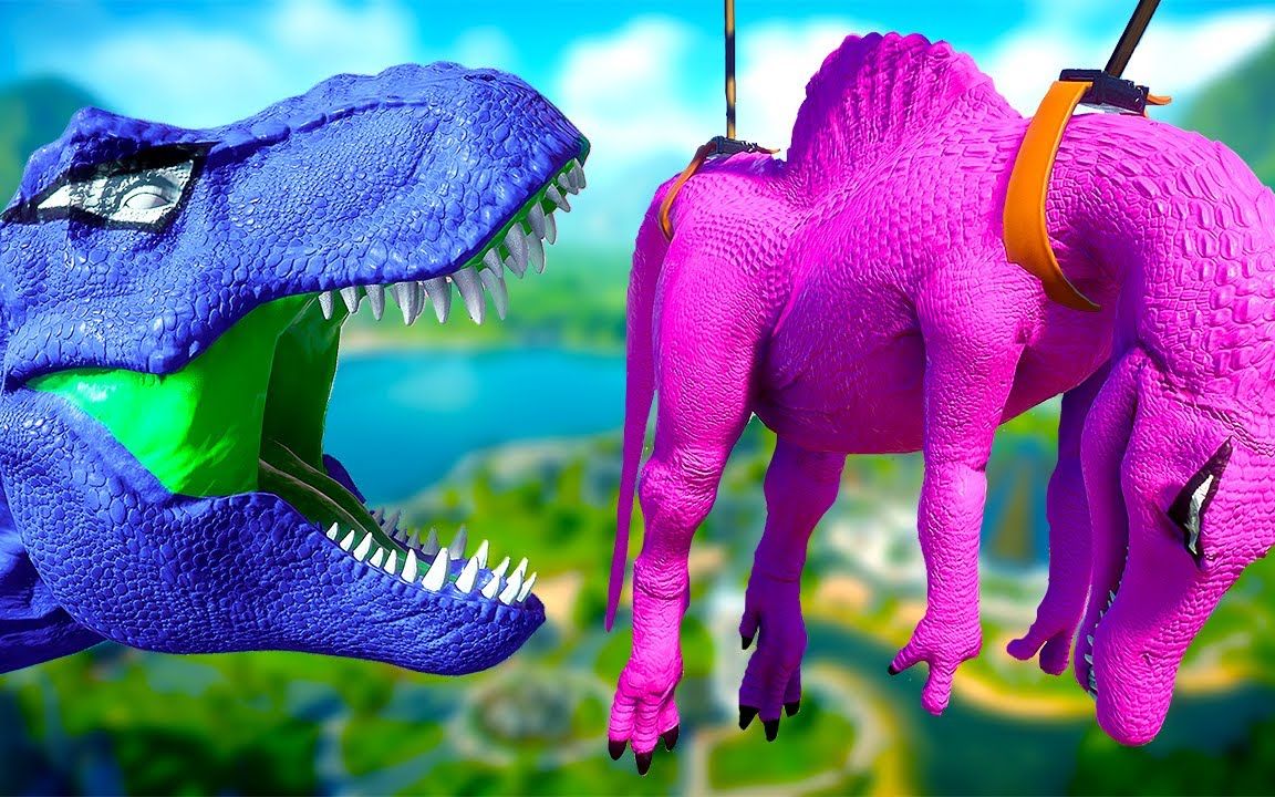 蓝霸王龙 vs 棘龙 vs 角鼻龙 ( 恐龙大战 ) 侏罗纪世界:进化2 dlc