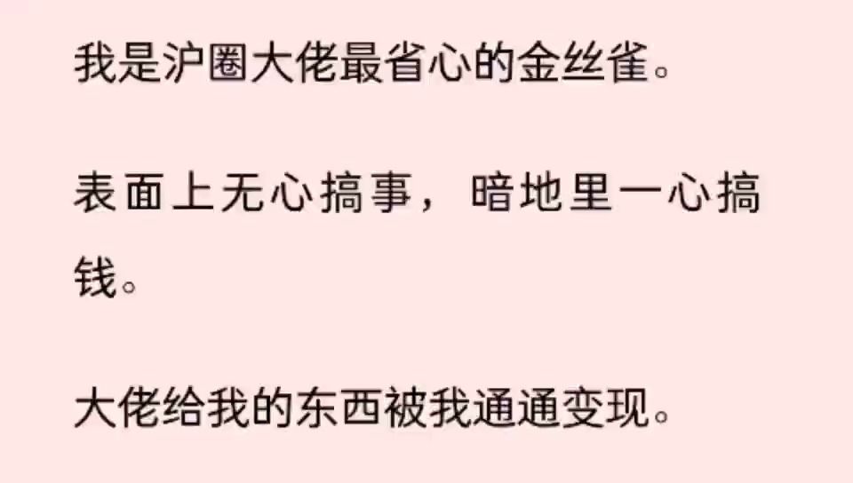 我是沪圈大佬最省心的金丝雀. 表面上无心搞事,暗地里一心搞钱. 大佬给我的东西被我通通变现. 股票债券实体投资,钱生钱利滚利. 我偷偷给他的对手...