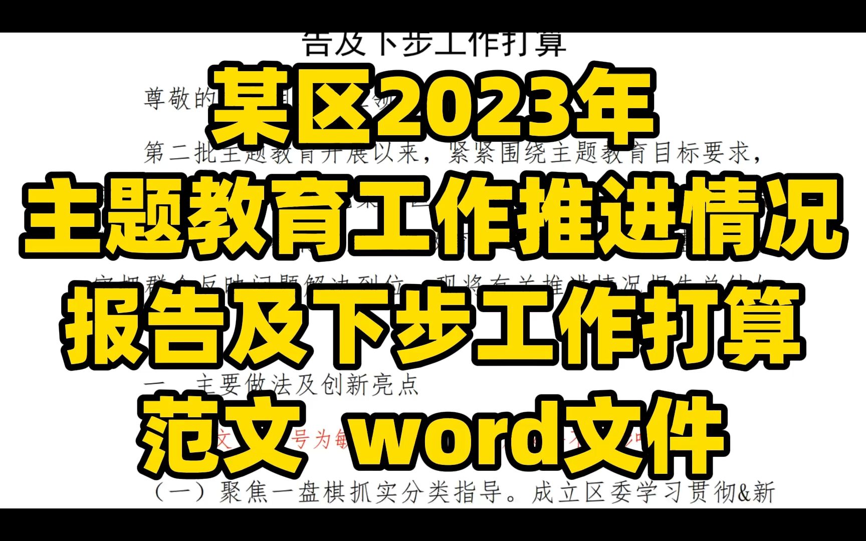 某区2023年 主题教育工作推进情况报告及下步工作打算 范文 word文件哔哩哔哩bilibili