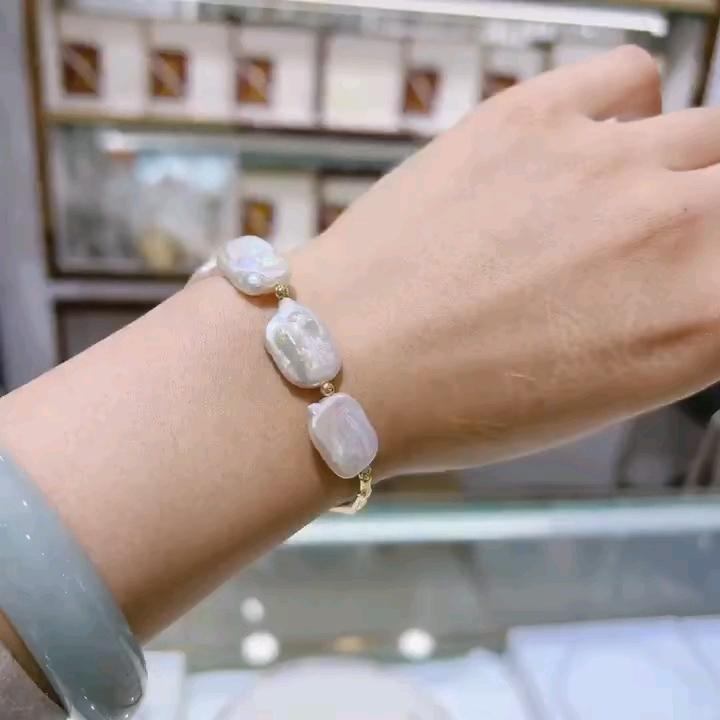 天然珍珠巴洛克搭配14k注金手链