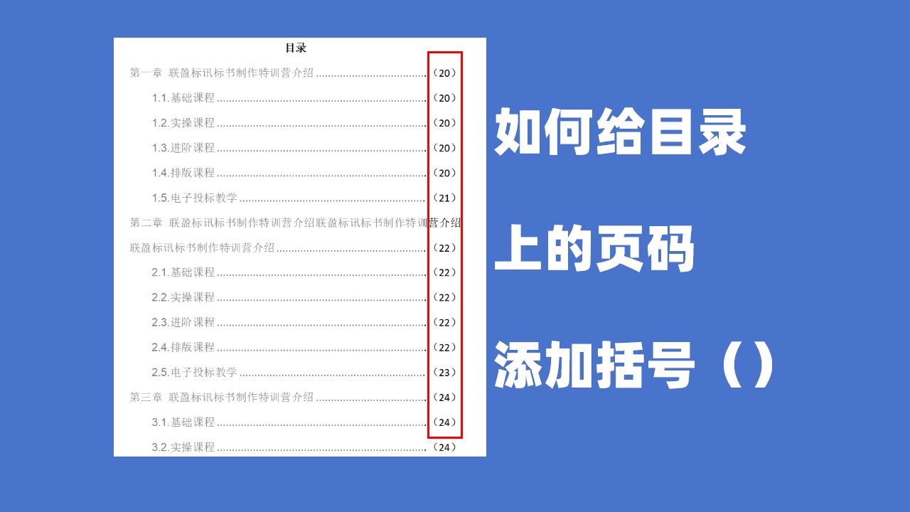 如何给目录上的页码添加括号()?投标文件制作系列教学!哔哩哔哩bilibili