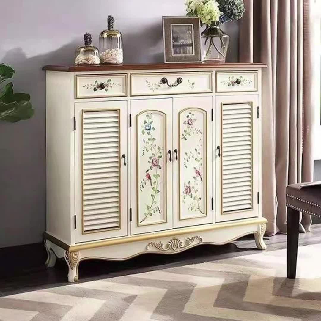 【11元券】美式彩绘鞋柜家用门口客厅实木复古入户进门大容量玄关柜