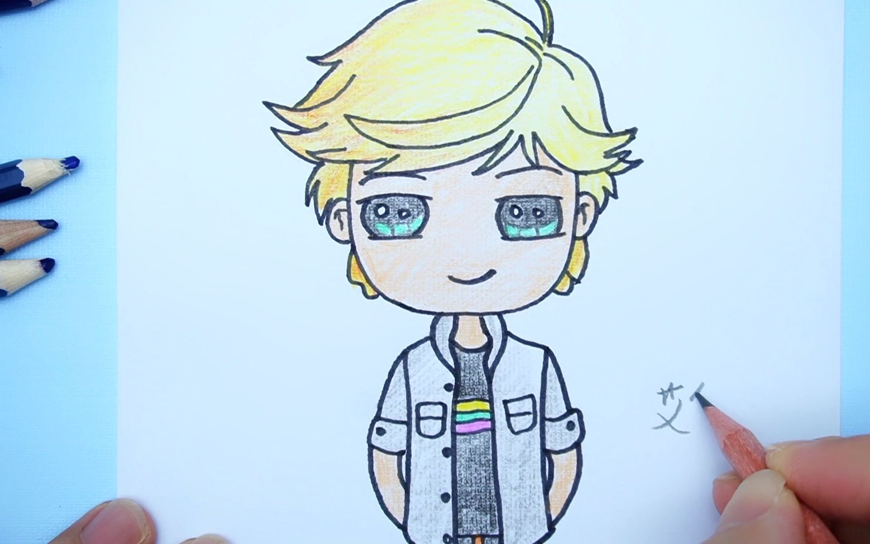 儿童创意手绘:《瓢虫雷迪》卡通版的艾俊,白色小外套很可爱