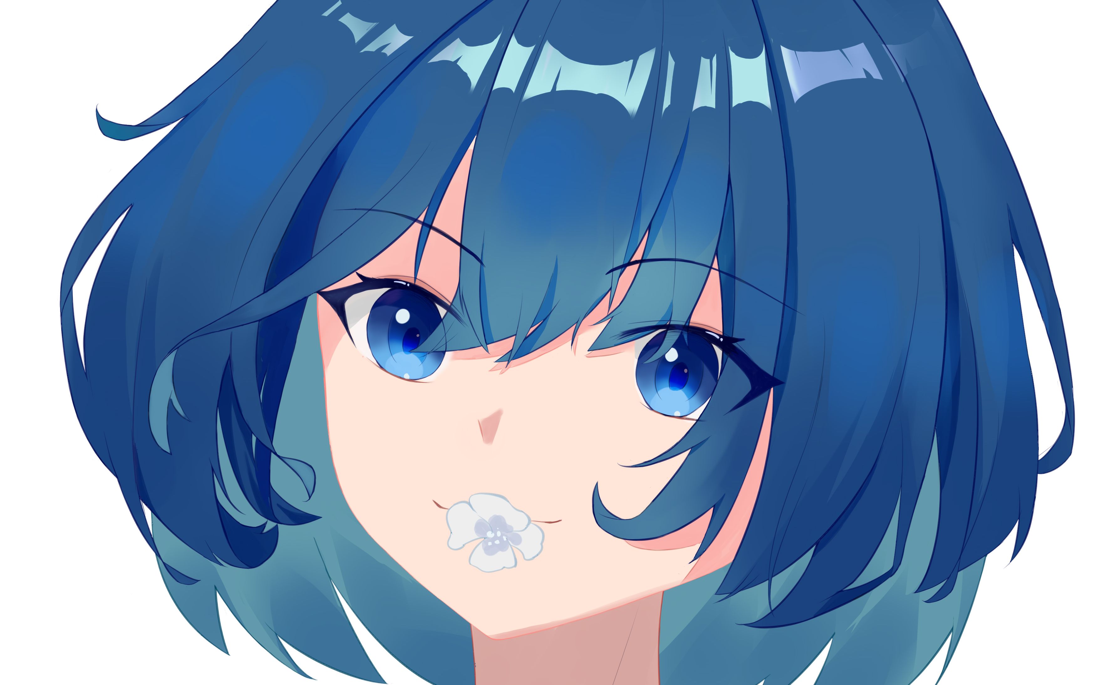 绘画过程-含花的蓝发少女