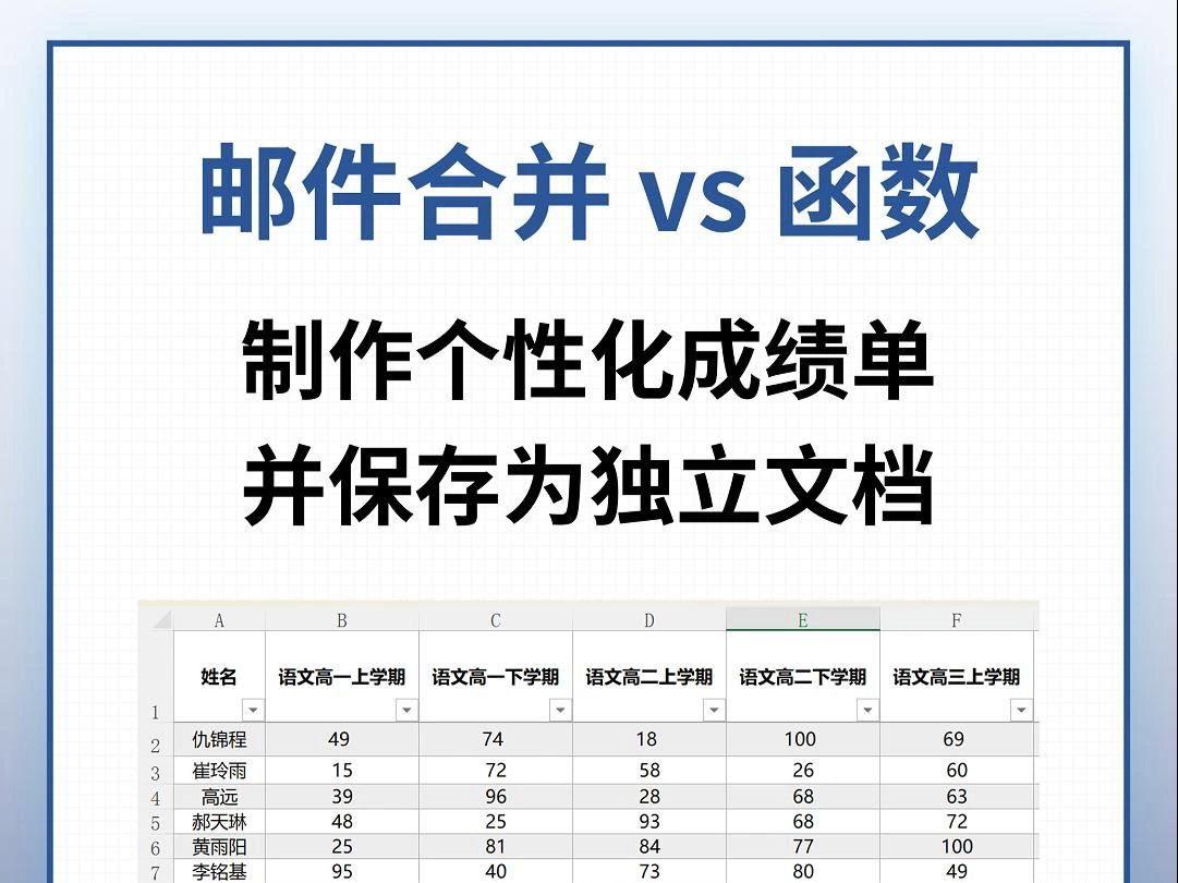 邮件合并 vs 函数:制作个性化成绩单并保存为独立文档哔哩哔哩bilibili