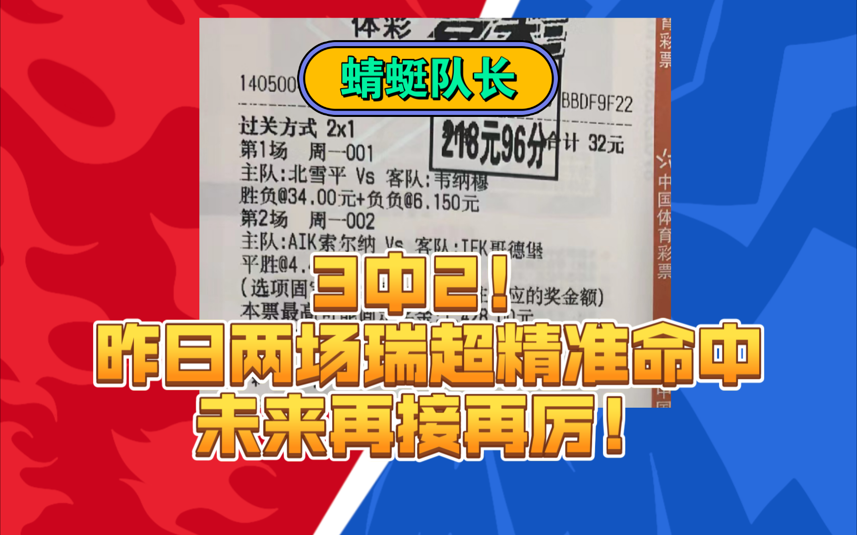 【蜻蜓队长】昨日3中2,拿下瑞超27倍半全场二串!未来大家上车一起吃肉!哔哩哔哩bilibili