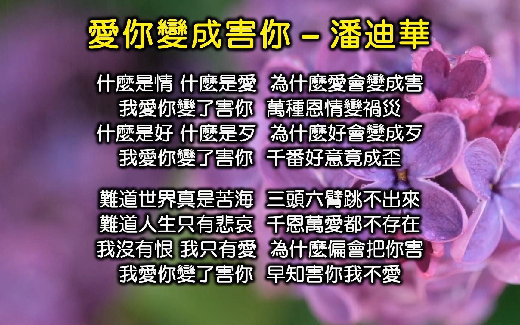 [图]黃霑傳世傳唱經典（1）（内附歌詞）世界真細小 – 四朵金花；心裏有個謎 – 羅文；點解手牽手 – 陳秋霞；愛你變成害你 – 潘迪華（超高音質）