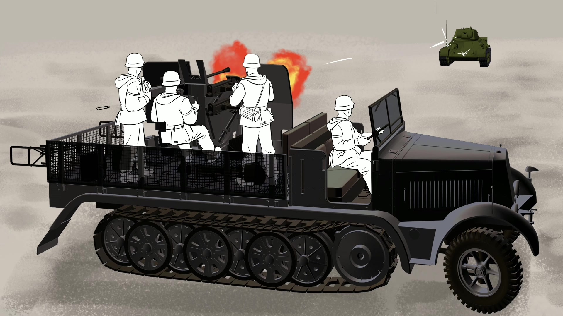 自制第一部战争动画短片 二战硬核东线战场 苏军坦克追杀德军战机