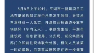 5月8日浙江平湖塔吊拆卸过程中吊车倾倒,砸中两辆路边停放轿车哔哩哔哩bilibili