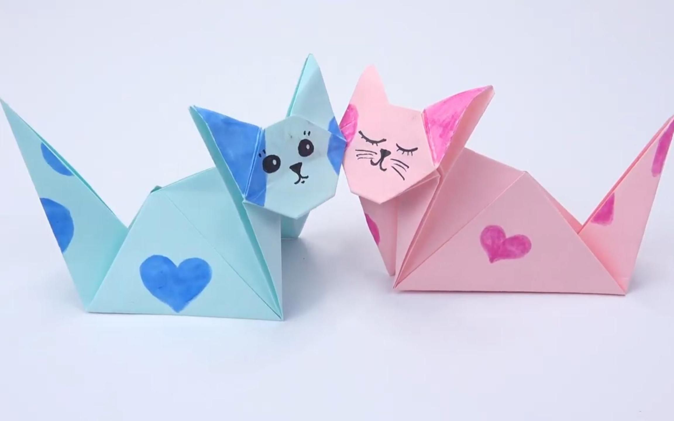 简易叠纸立体小猫图片