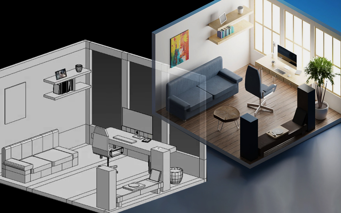 3dmax建模办公小场景模型制作基础家具建模室内基础建模教程