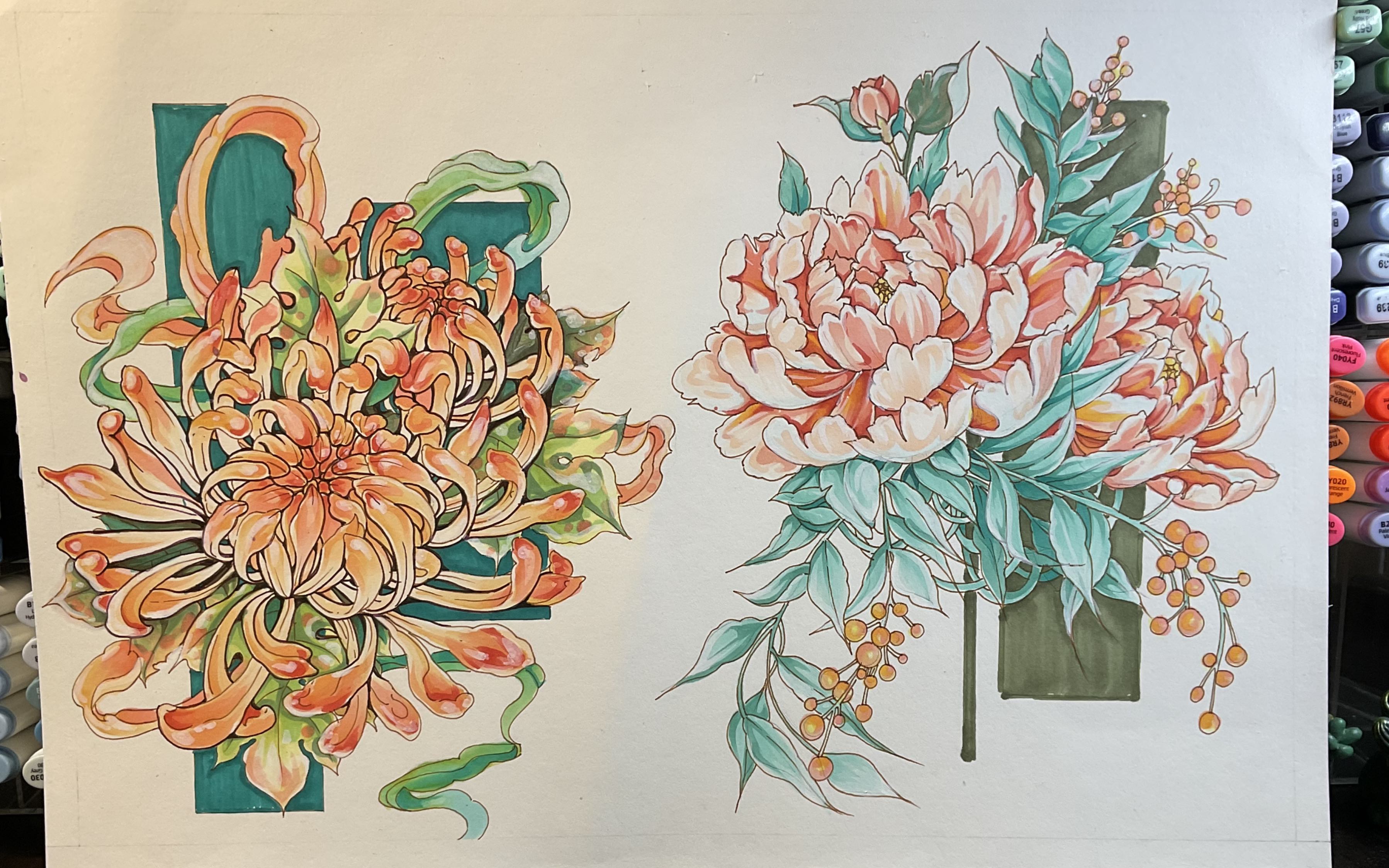 视觉传达设计考研•马克笔塑造•菊花