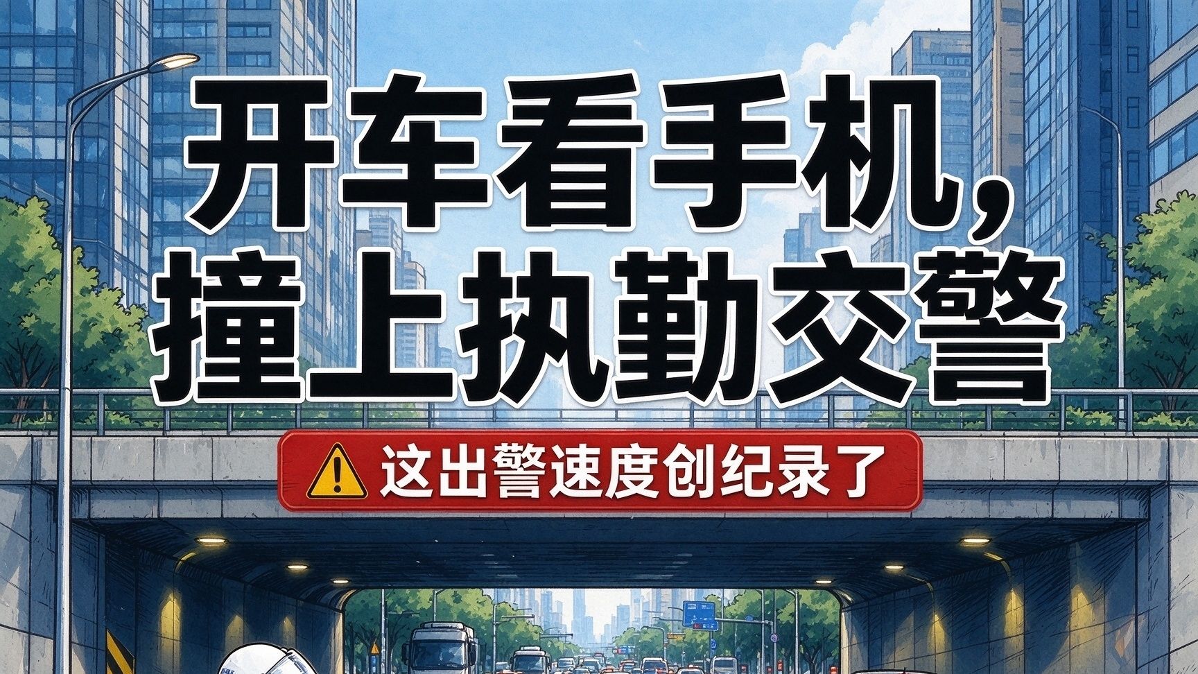 开车看手机，一头撞上执勤交警这出警速度创纪录了