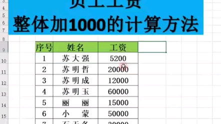 【高手课】Excel员工工资整体加1000的计算哔哩哔哩bilibili