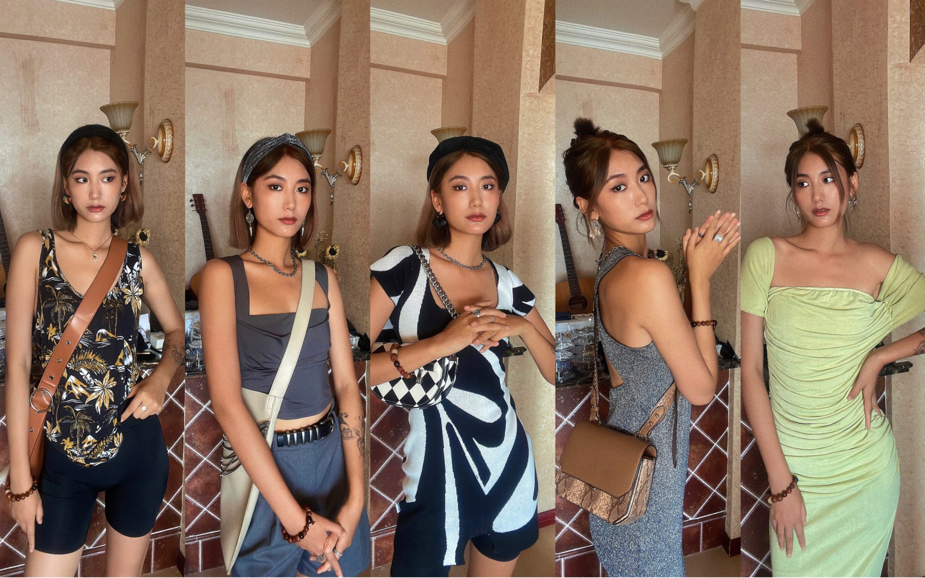 夏日甜酷辣妹装/黄黑皮/180/55kg 高个子女生穿搭