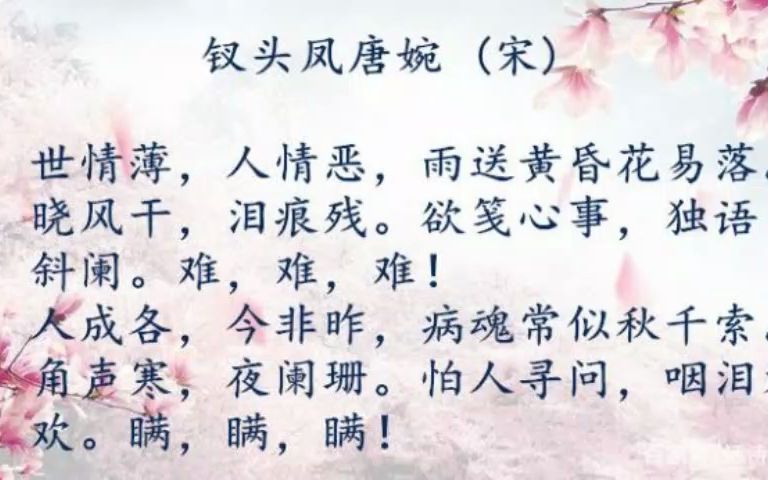 032.唐婉《钗头凤》:世情薄,人情恶,雨送黄昏花易落.哔哩哔哩bilibili