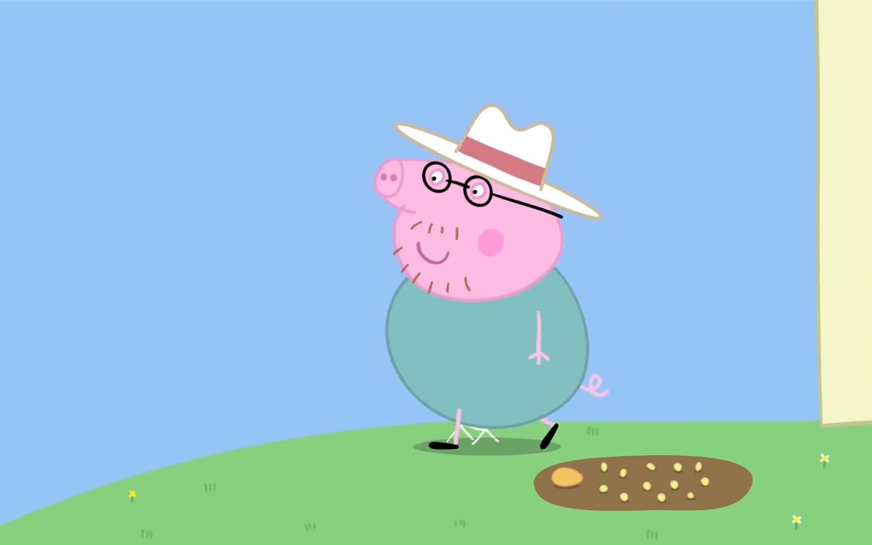小猪佩奇5:猪爸爸像个稻草人,帮忙赶走小鸟,乔治种出向日葵