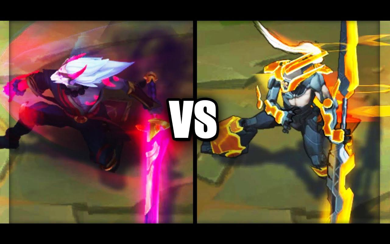 「皮肤对决」 无极剑圣·易 - 腥红之月 vs 源计划:林 vs 基础皮肤