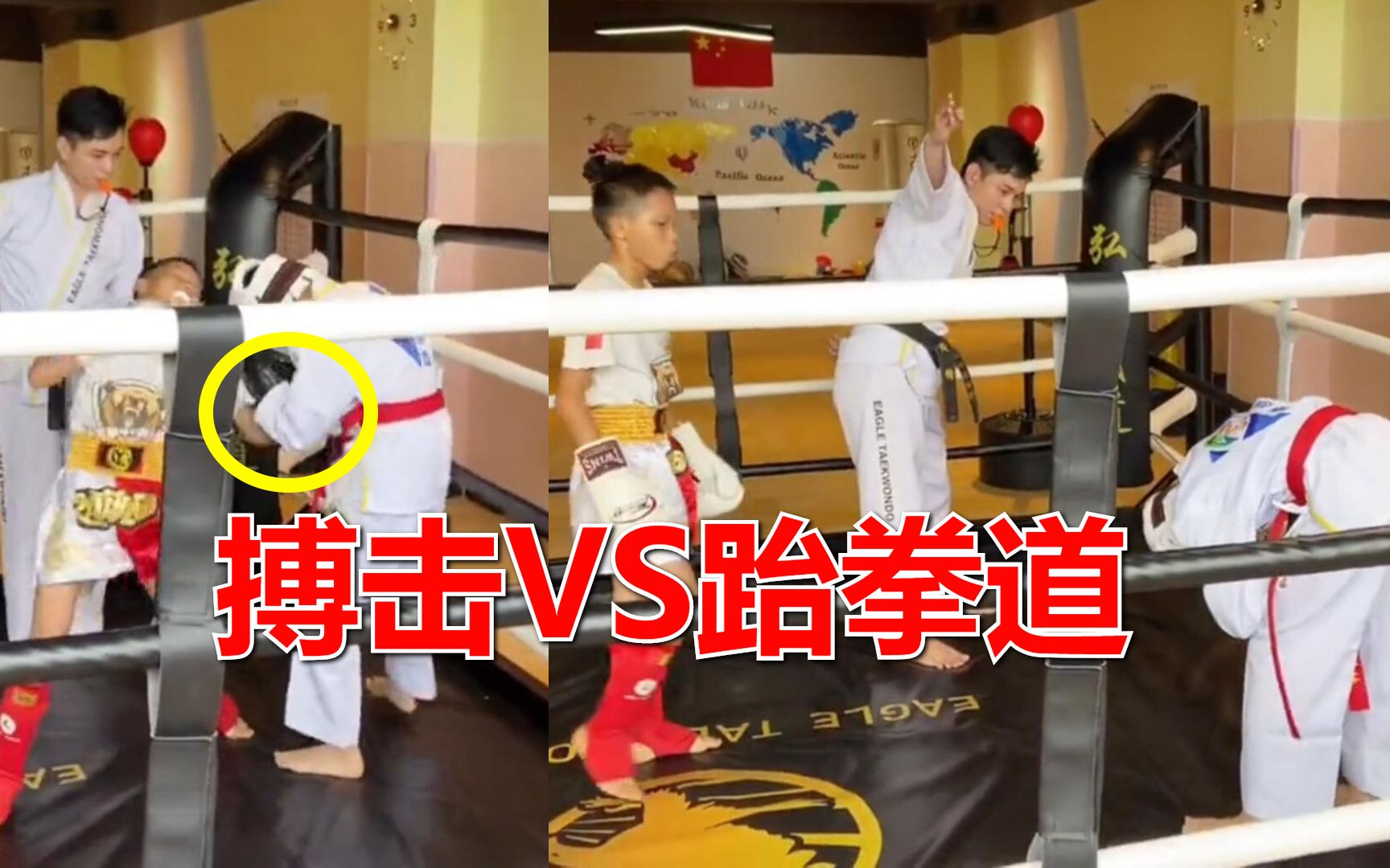 自由搏击vs跆拳道,采用搏击和拳击规则,两种武术流派各有所长