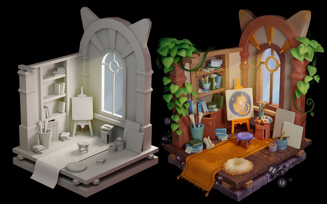 【maya建模】简单卡通室内制作,maya新手0基础入门小案例!