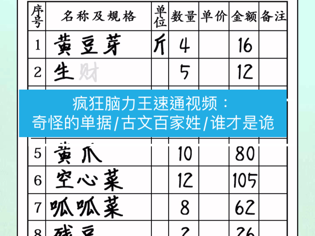 一张有许多错别字的单据!