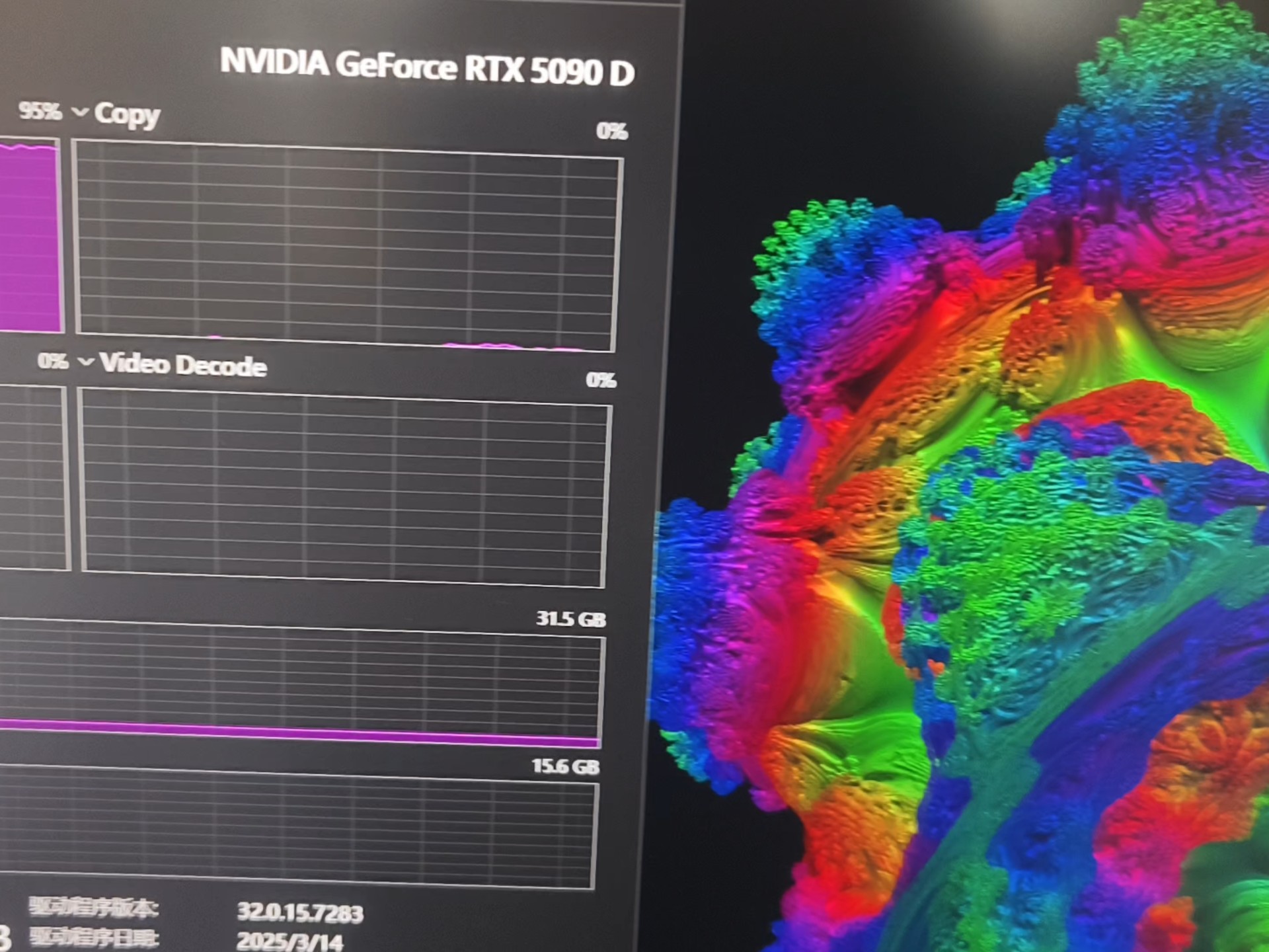 rtx5090d挑战毒蘑菇 显卡满载达到70度