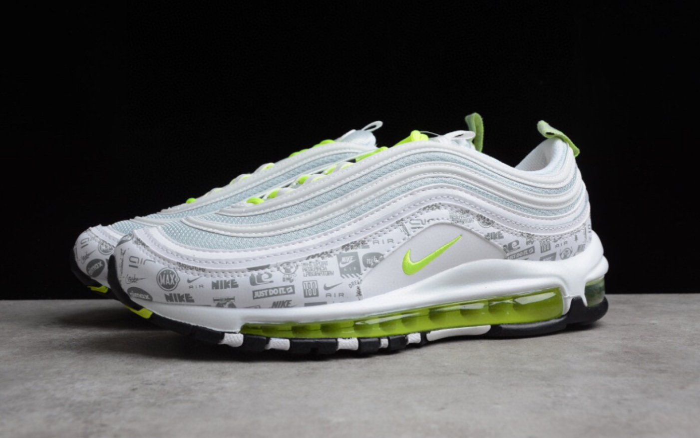 耐克 nike air max 97 反光logo满印荧光白绿全掌气垫运动鞋货号:dh